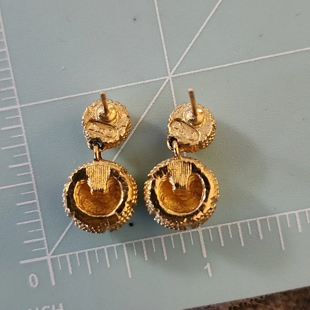 Dior Gold Tone Textured Half Sphere Earrings - Picture 2 of 2